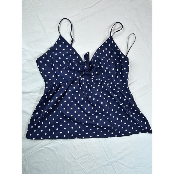 Gilli Tops - Gilli Vtg Babydoll Top Tank Navy Blue Polka Dots Wmn Lrg Keyhole Y2K